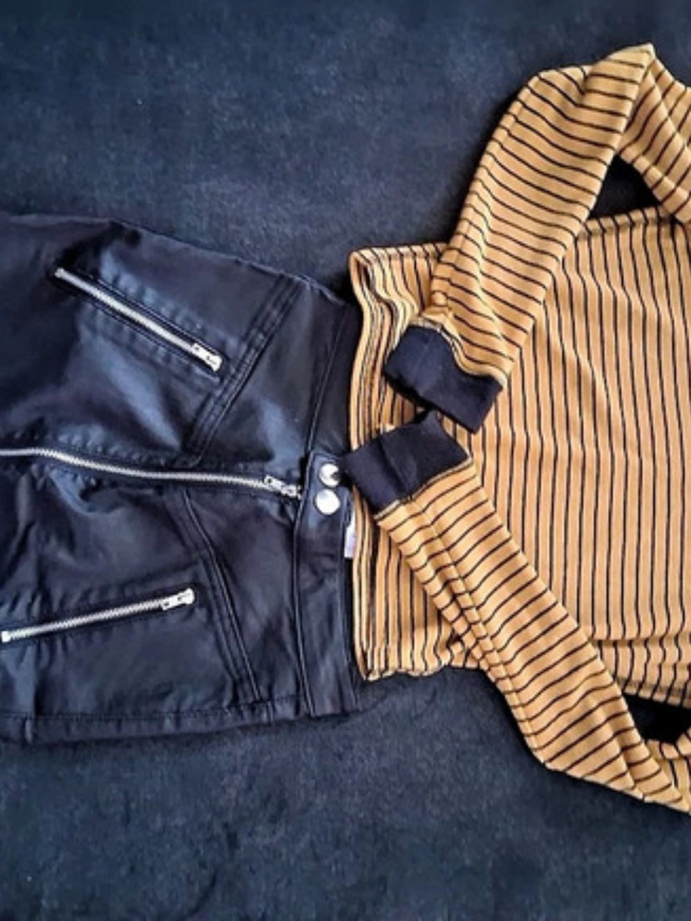Missguided Faux Leather Skirt Size 0 and long Sleve Shirt Bundle
